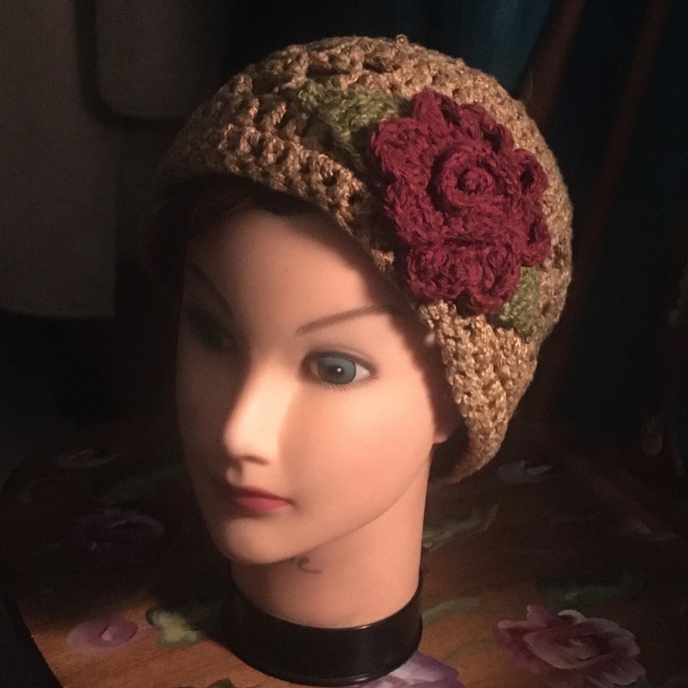 Crochet hat with flower-one size
